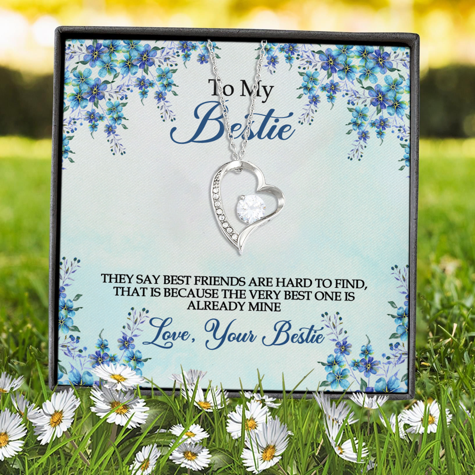 12VT. To My Bestie That Say Best Friends Forever Love Necklace (Silver) 7