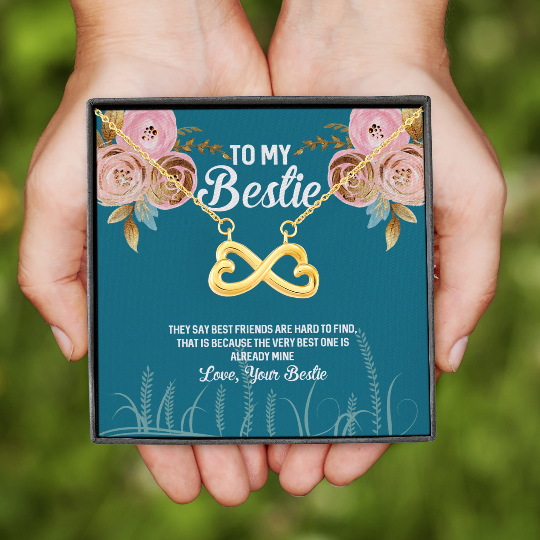 11VT. To My Bestie That Say Best Friends Infinity Heart Necklace (Gold)
