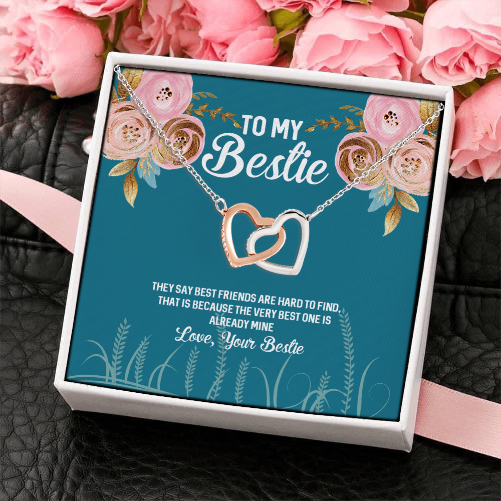 11VT. To My Bestie That Say Best Friends Interlocking Hearts Necklace 4