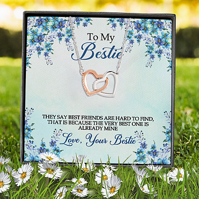 Alternative view of To My Bestie They Say Best Friends Are Hard To Find Interlocking Hearts Pendant Necklace - Bestie Gifts