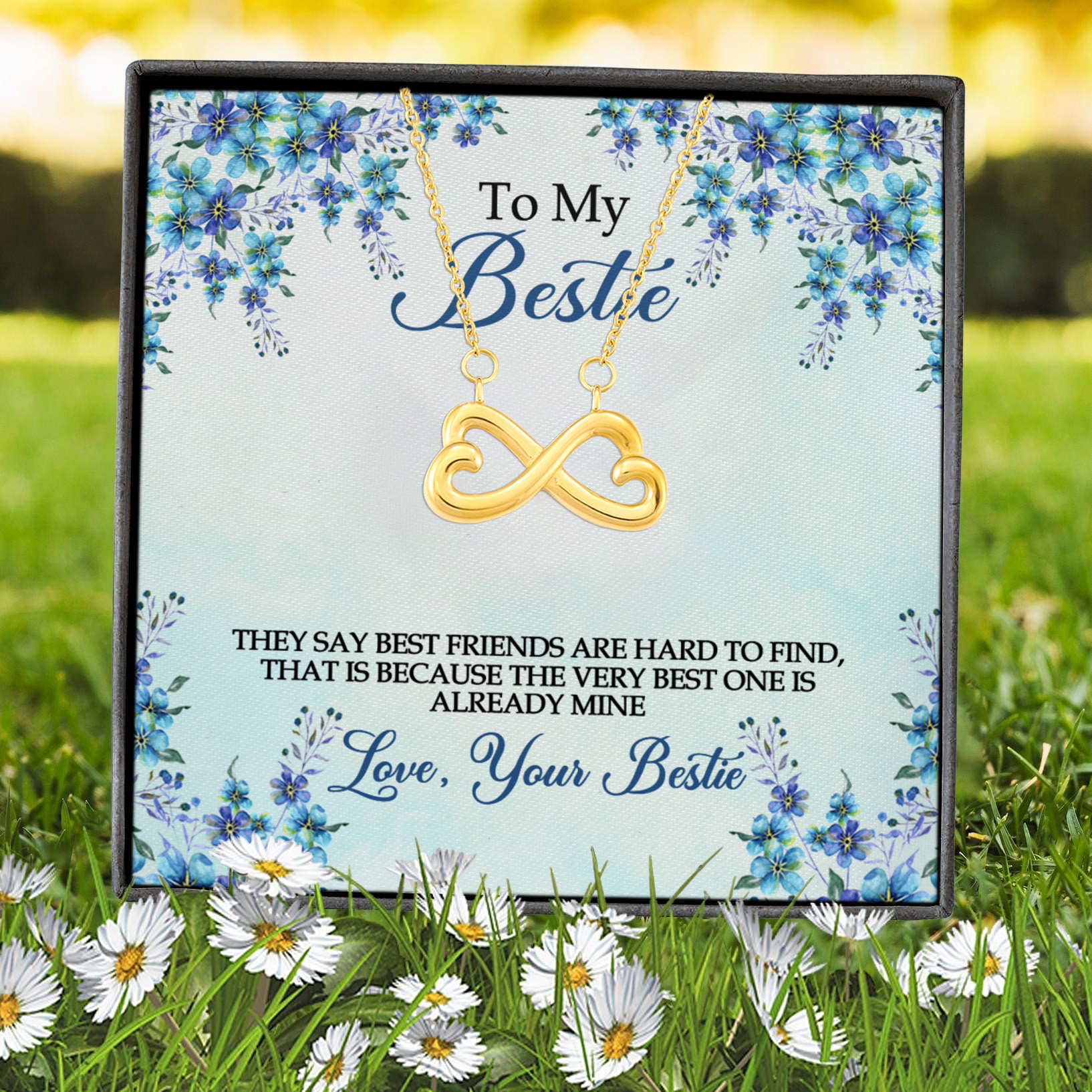 12VT. To My Bestie That Say Best Friends Infinity Heart Necklace (Gold) 7