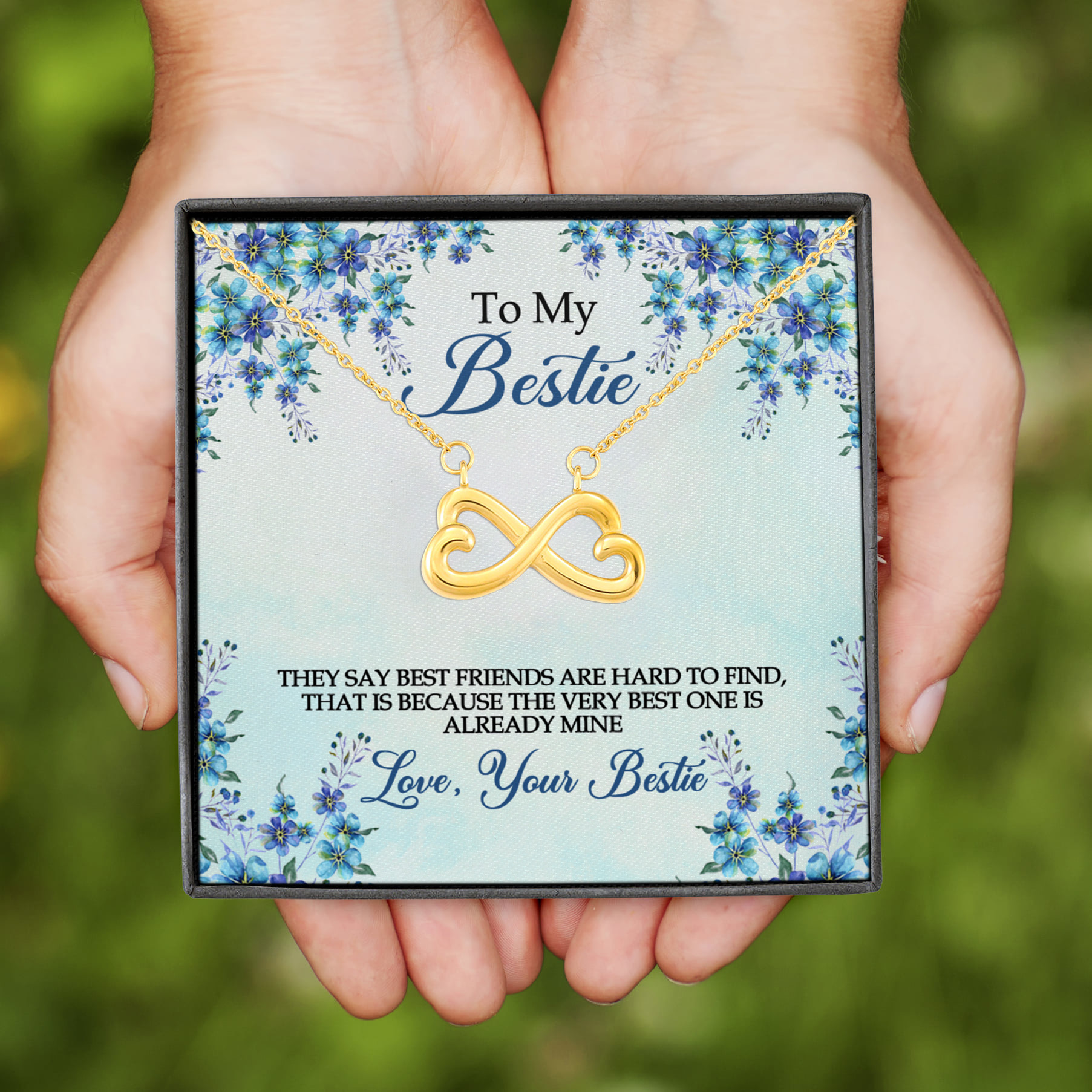 12VT. To My Bestie That Say Best Friends Infinity Heart Necklace (Gold)