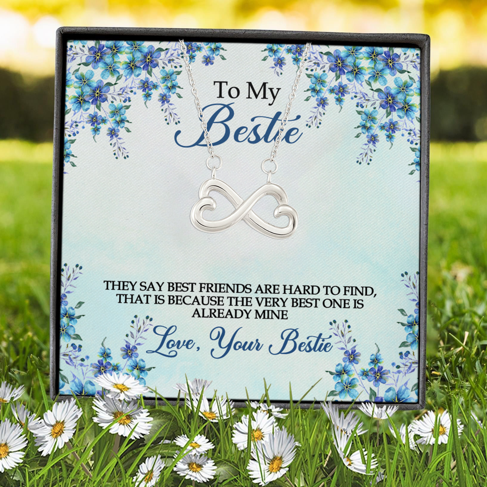 12VT. To My Bestie That Say Best Friends Infinity Heart Necklace (Silver) 7