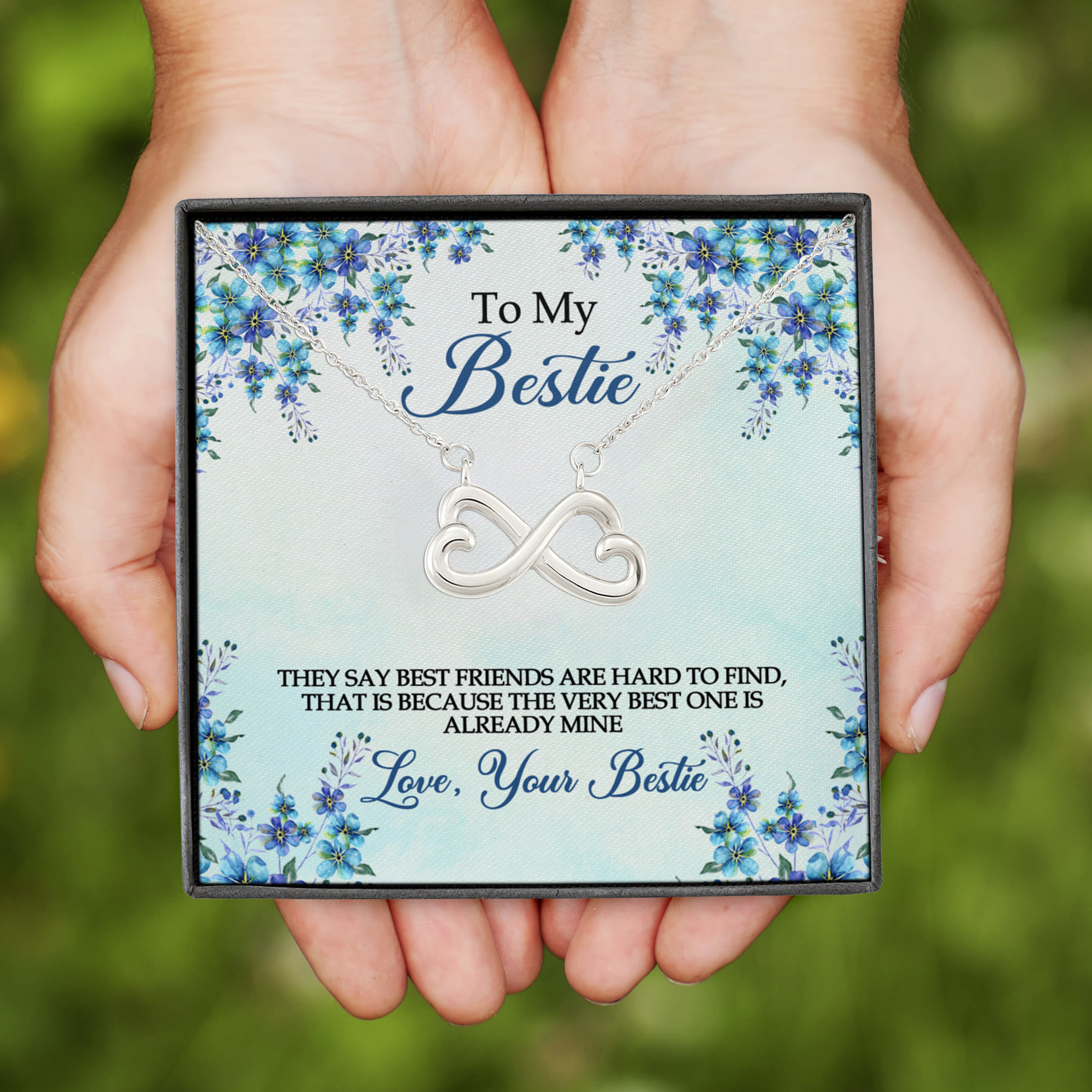 12VT. To My Bestie That Say Best Friends Infinity Heart Necklace (Silver)