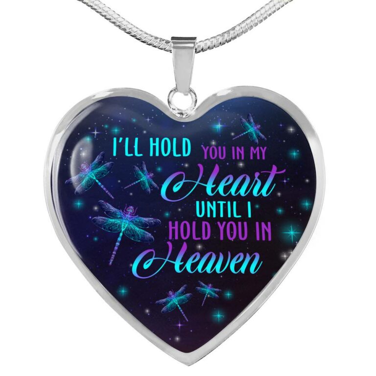 I'll Hold You In My Heart Until I Hold You In Heaven Memorial Beloved Dragonfly Galaxy Heart Pendant Necklace - Heart Luxury Necklace (Silver)