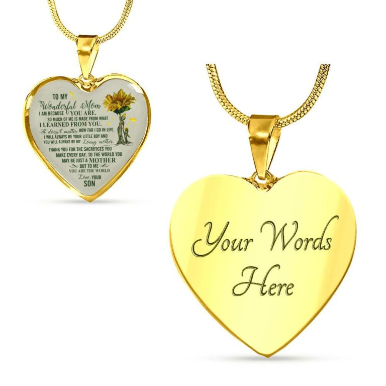 Son To My Wonderful Mom I Am Because You Are So Much Of Me Is Made From Heart Pendant Necklace - Heart Luxury Necklace (Gold Plated)