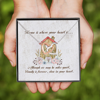Alternative view of Home Is Where Your Heart Is Although We Maybe Miles Apart Interlocking Hearts Pendant Necklace