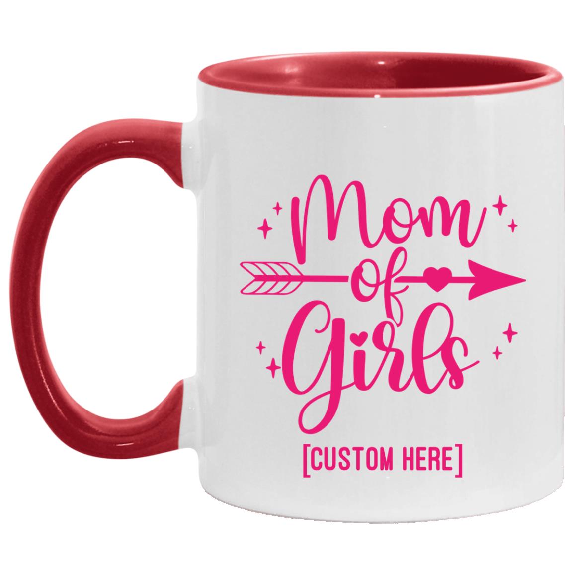 Personalized Mom Of Girls, White/Red, 11 oz. Accent Mug