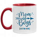Personalized Mom Of Boys, White/Red, 11 oz. Accent Mug