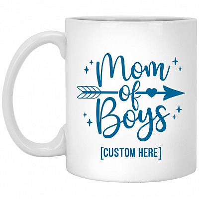 Personalized Mom Of Boys, White, 11 oz. White Mug