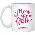 Personalized Mom Of Girls, White, 11 oz. White Mug