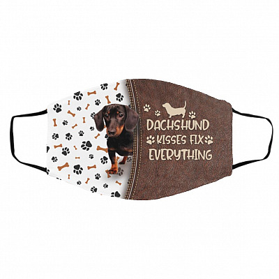 Dachshund Kisses Fix, White, Cloth Face Cover – Medium/Large