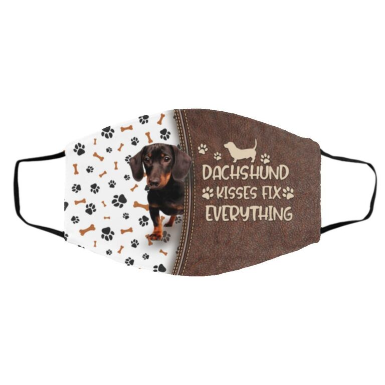 Dachshund Kisses Fix, White, Cloth Face Cover – Medium/Large