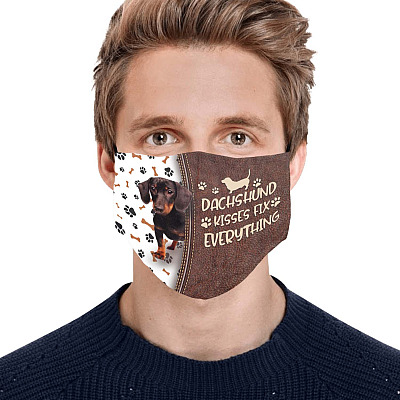 Alternative view of Dachshund Kisses Fix Everything Washable Reusable Custom Printed Cloth Face Mask Cover