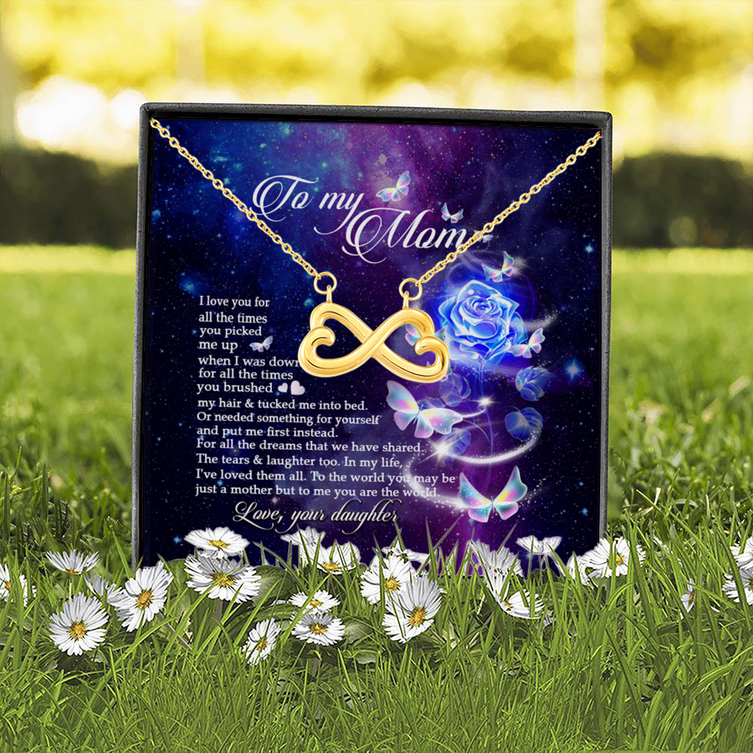 1UT. To My Mom Blue Roses Infinity Heart Necklace (Gold) 2