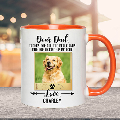 Alternative view of Personalized Photo Dear Dad Thanks For All The Belly Rubs And For Picking Up My Poop Accent Coffee Mug