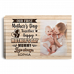 Custom Photo Our First Mother's Day Together Happy Mother's Day Mummy Ceramic Coffee Mug - Beer Stein - Water Bottle, White, 0.75'' Framed Canvas