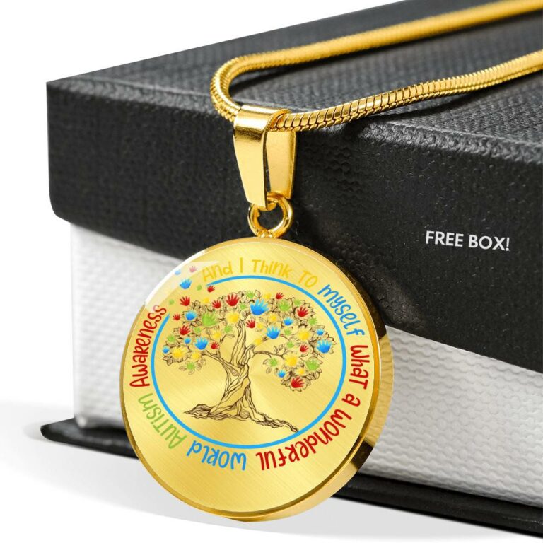 Autism Awareness And I Think To MySelf Circle Pendant Necklace - Autism Awareness Gifts - Circle Luxury Necklace (Gold Plated)