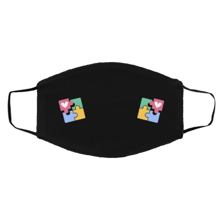 Autism Awareness Day Puzzle Washable, Black, Cloth Face Cover – Medium/Large