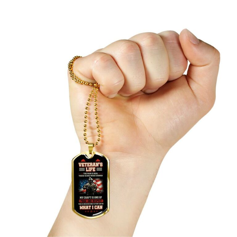 Veteran's Life the Pain Is Real These Scars Were Earned Dog Tag Pendant Necklace - Dog Tag (Gold Plated)