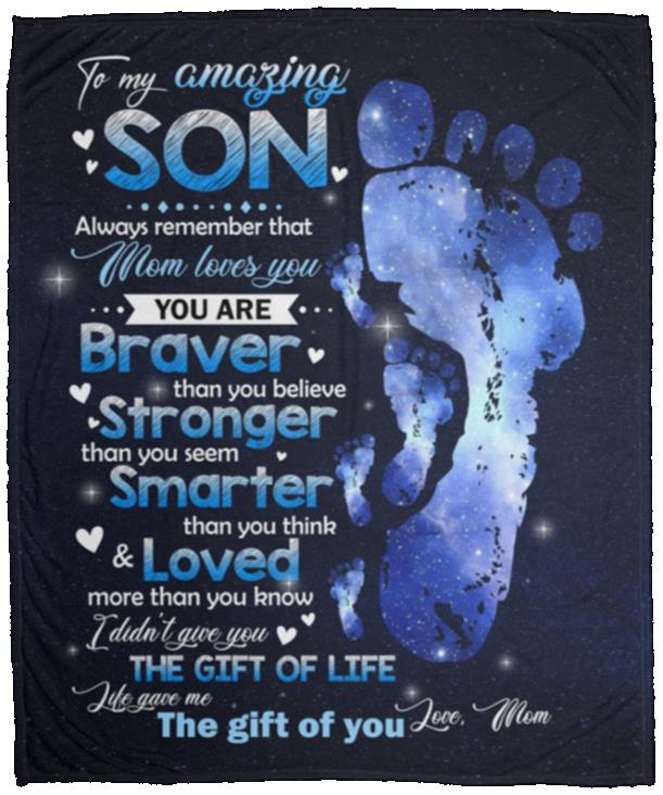 Son Mom Blanket, White, Cozy Plush Fleece Blanket - 50x60