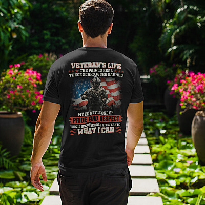 Alternative view of Veteran's Life the Pain Is Real These Scars Were Earned Print On Back Only - Plain Front T-Shirt