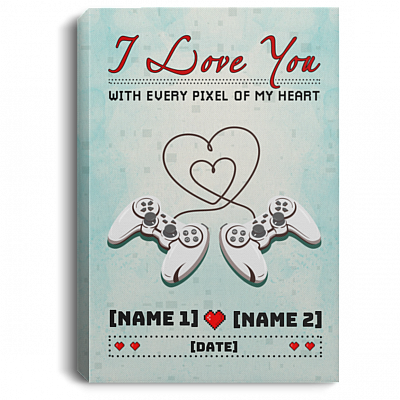 Personalized I Love You With Every Pixel Of My Heart Gallery Wrapped Framed Canvas Prints - Unframed Poster, White, 0.75'' Framed Canvas