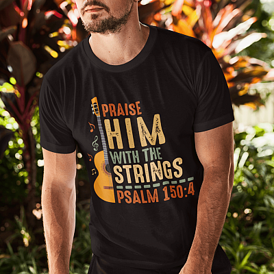 Alternative view of Vintage Guitar Praise Him With The Strings Psalm 150 4 T-shirt - Christian Guitar Shirt