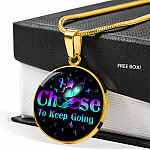 Butterfly Choose To Keep Going Circle Pendant Necklace - Circle Luxury Necklace (Gold Plated)