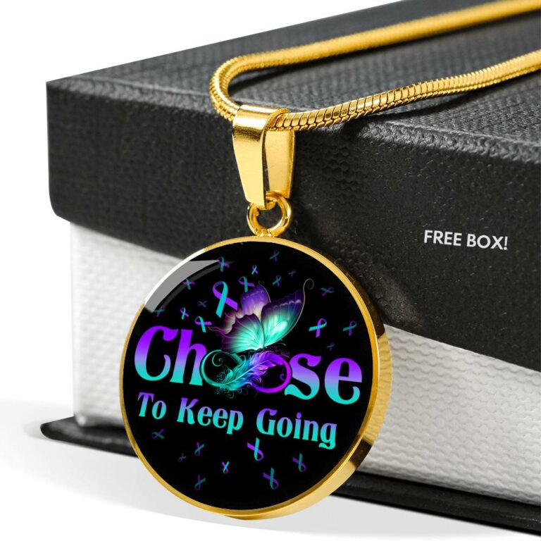Butterfly Choose To Keep Going Circle Pendant Necklace - Circle Luxury Necklace (Gold Plated)
