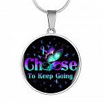 Butterfly Choose To Keep Going Circle Pendant Necklace - Circle Luxury Necklace (Silver)