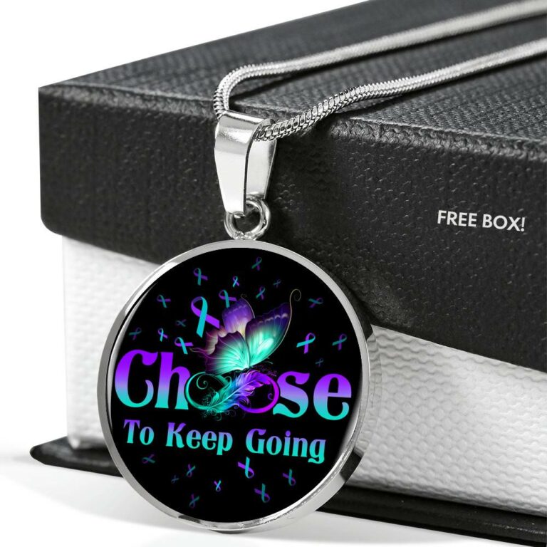Butterfly Choose To Keep Going Circle Pendant Necklace - Circle Luxury Necklace (Silver)