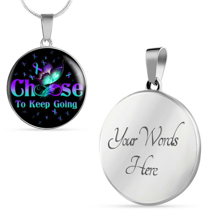 Butterfly Choose To Keep Going Circle Pendant Necklace - Circle Luxury Necklace (Silver)