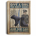 Give a Girl the Right Shoes and She Can Conquer the World Police Officer Wrapped Framed Canvas, White, 0.75'' Framed Canvas Give a Girl the Right Shoes and She Can Conquer the World Police Officer Wrapped Framed Canvas, White, 0.75'' Framed Canvas