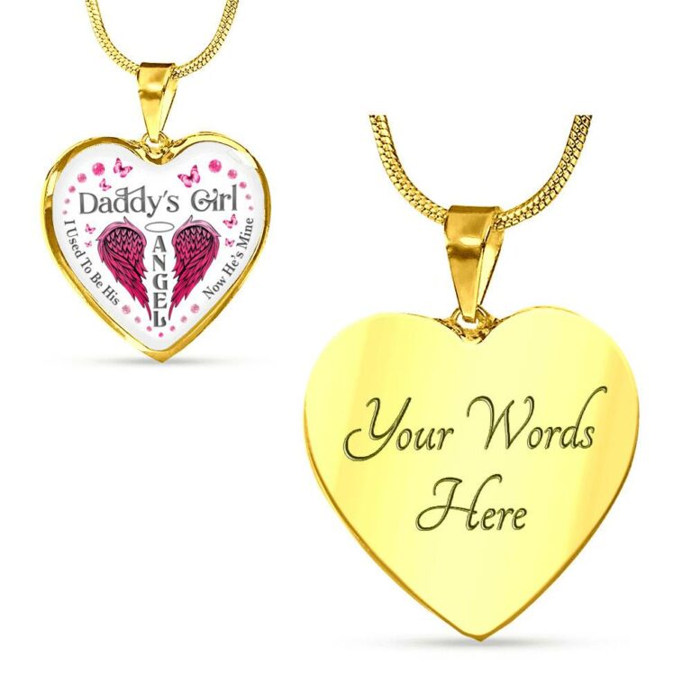 Daddy's Girl I Used To Be His Angel Now He's Is Mine Purple Butterfly Dad Memorial Heart Pendant Necklace - Heart Luxury Necklace (Gold Plated)