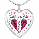 Daddy's Girl I Used To Be His Angel Now He's Is Mine Purple Butterfly Dad Memorial Heart Pendant Necklace - Heart Luxury Necklace (Silver)