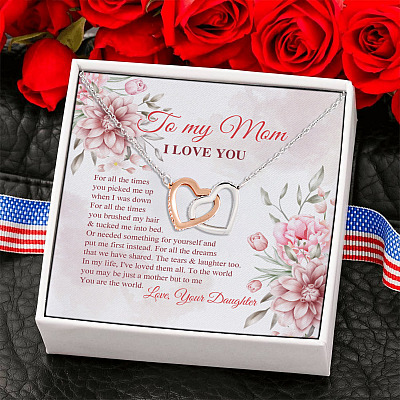 Alternative view of To My Mom I Love You To Me You Are the World Mother Daughter Gift Interlocking Heart Necklace