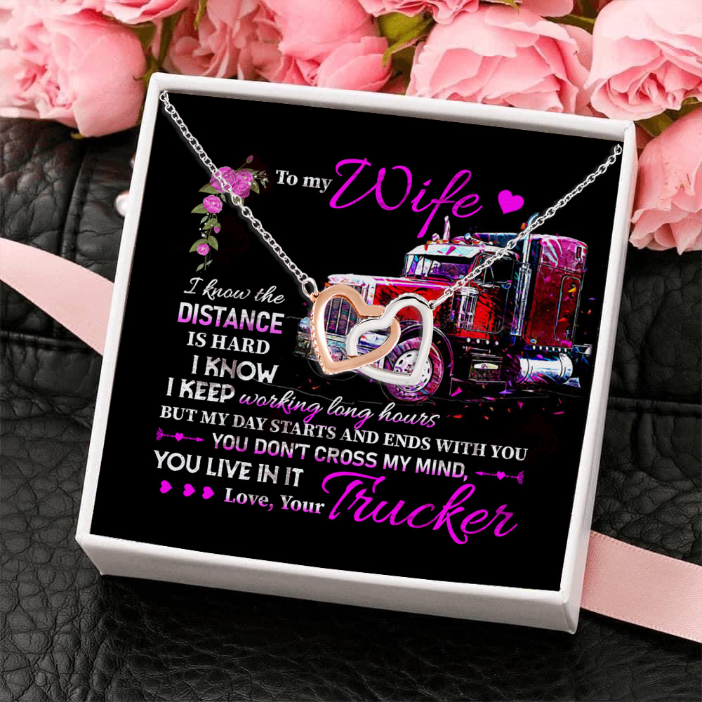 2VT. Trucker To My Wife I Know The Distance Interlocking Hearts Necklace 4