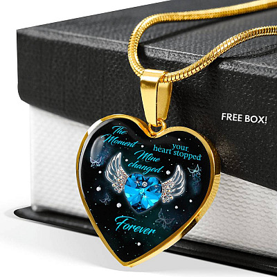 The Moment Your Heart Stopped Mine Changed Forever Heart Pendant Necklace - Heart Luxury Necklace (Gold Plated)