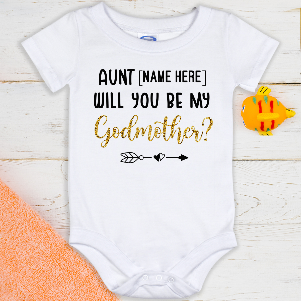 Personalized Aunt Will You Be My Godmother Baby Onesie
