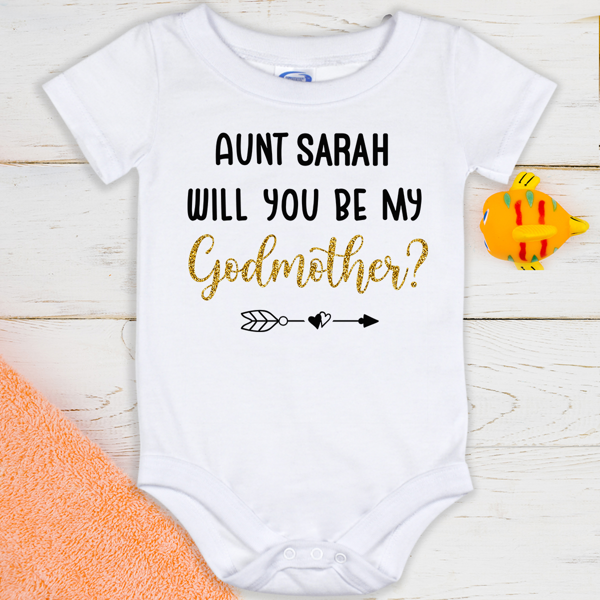 Personalized Aunt Will You Be My Godmother Onesie