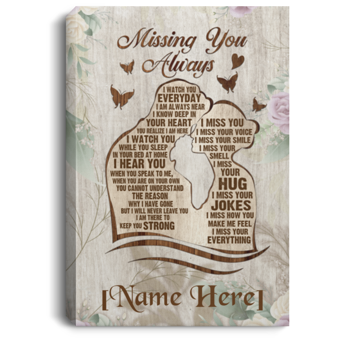 Personalized Couple Missing You Always I Watch You Everyday Wrapped Framed Canvas Prints - Unframed Poster, White, 0.75'' Framed Canvas