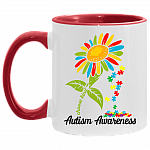 Choose Kind Autism Sunflower Autism Awareness Day 2021 Ceramic Accent Mug - Colored Coffee Mug, White/Red, 11 oz. Accent Mug