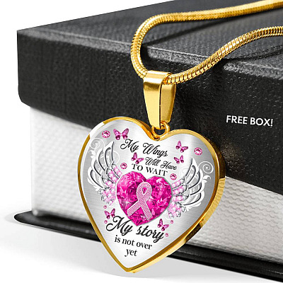 My Wings Will Have To Wait My Story Is Not Yes Butterfly Heart Pendant Necklace - Breast Cancer Survivor Necklace - Heart Luxury Necklace (Gold Plated)