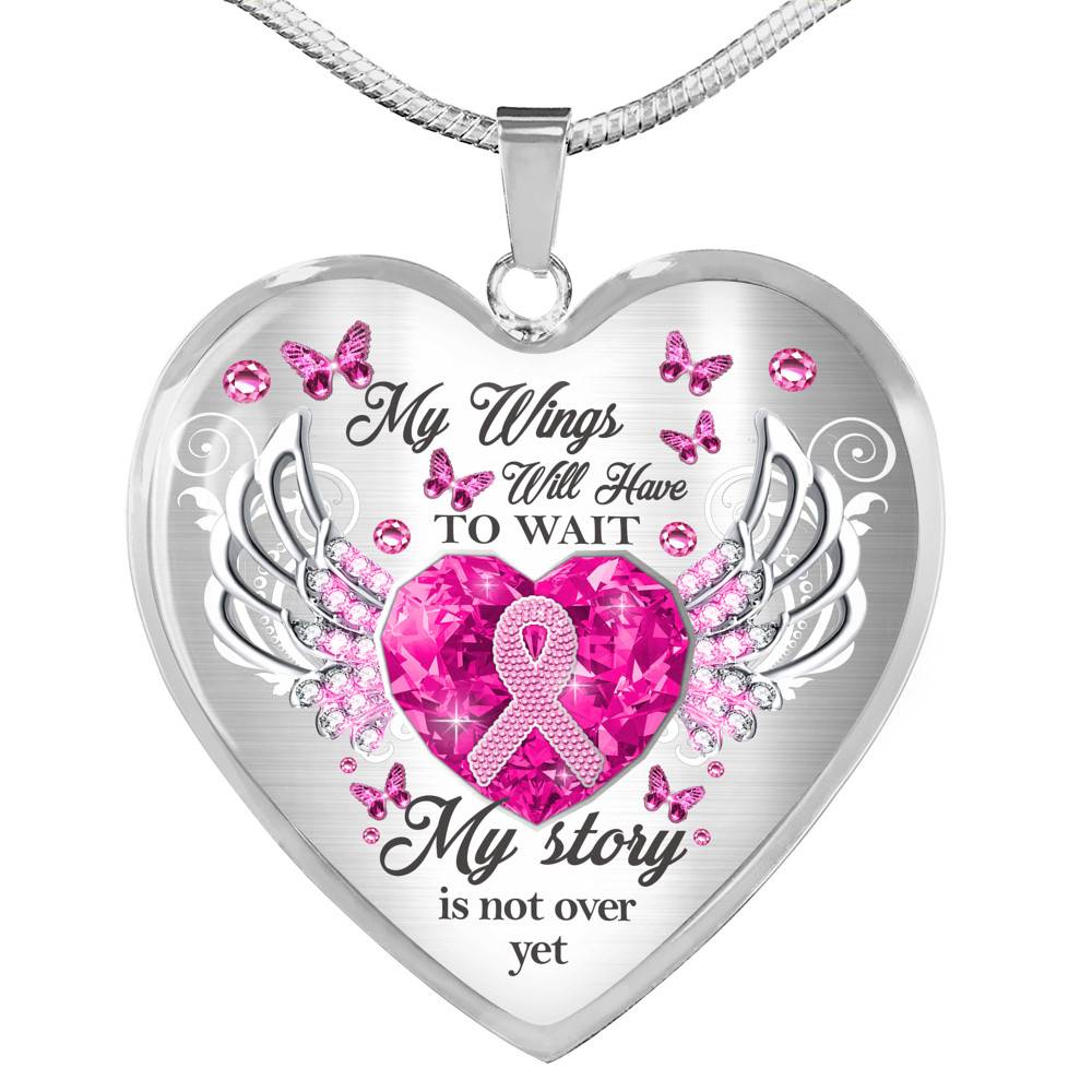 My Wings Will Have To Wait My Story Is Not Yes Butterfly Heart Pendant Necklace - Breast Cancer Survivor Necklace - Heart Luxury Necklace (Silver)