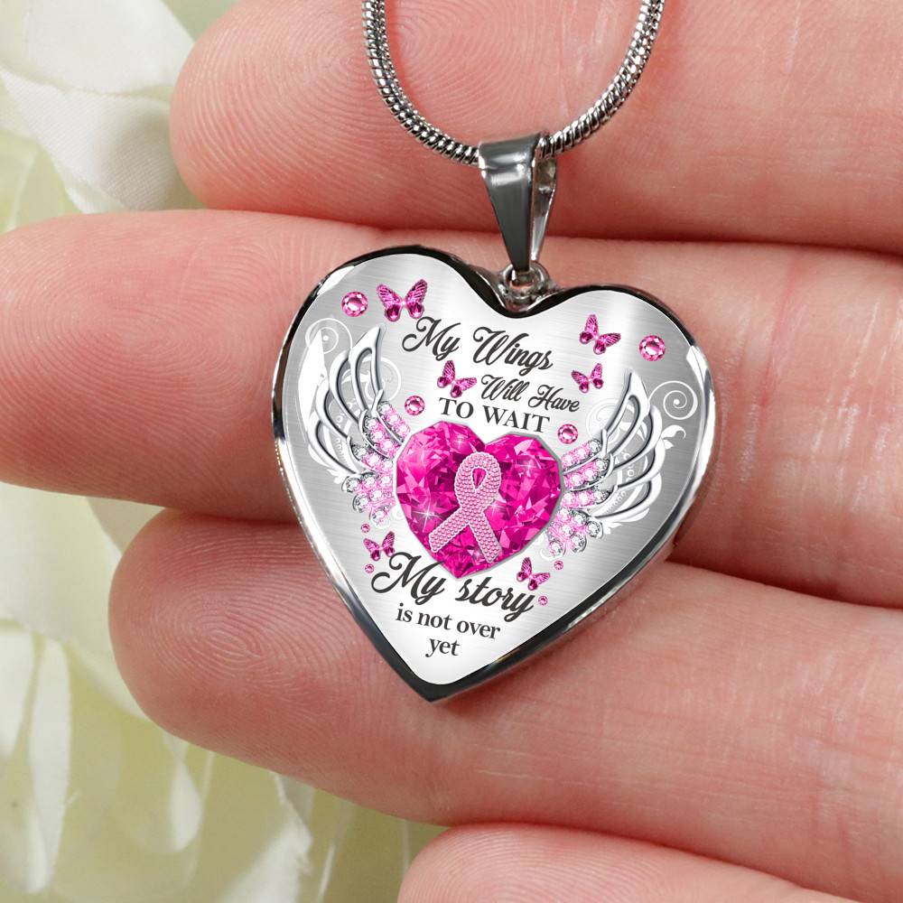 My Wings Will Have To Wait My Story Is Not Yes Butterfly Heart Pendant Necklace - Breast Cancer Survivor Necklace - Heart Luxury Necklace (Silver)