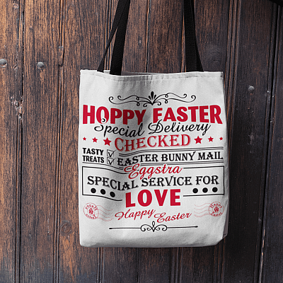 Alternative view of Hopper Easter Special Delivery Checked All Over Print Tote Bag - Shoulder Bag - Reusable Grocery Shopping Bag