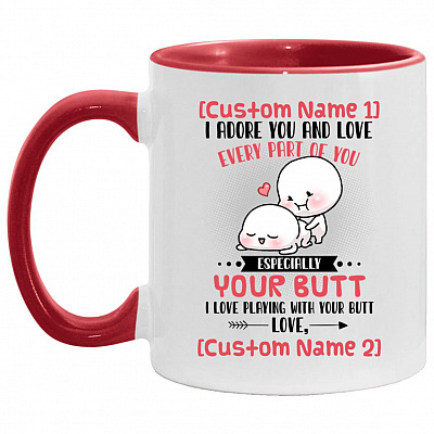 Personalized I Adore You, White/Red, 11 oz. Accent Mug