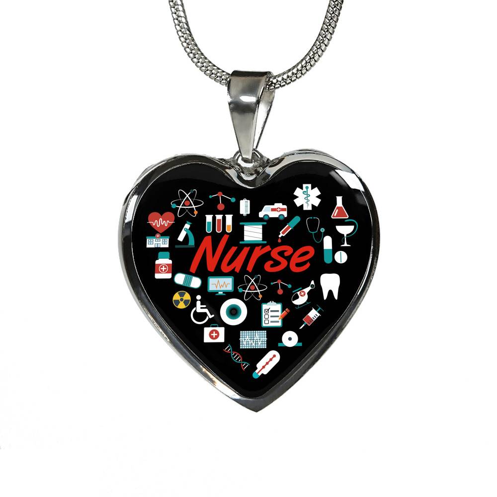 Nurse Love Heart Pendant Necklace - Heart Luxury Necklace (Silver)