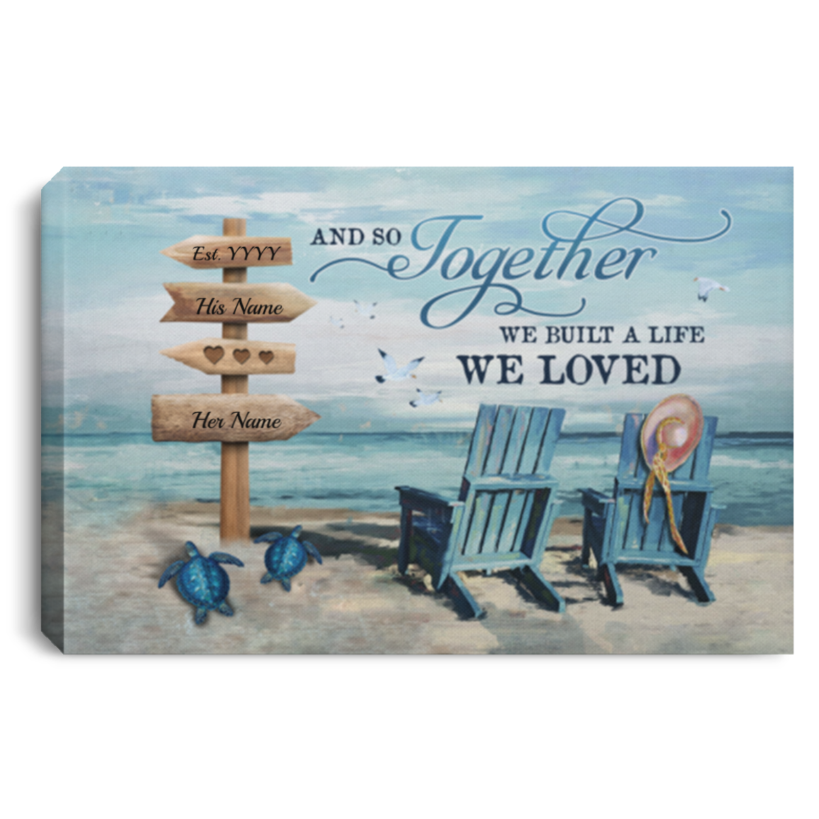 Personalized And So Together We Built A Life We Loved Beach Wrapped Framed Canvas Prints - Unframed Poster, White, 0.75'' Framed Canvas